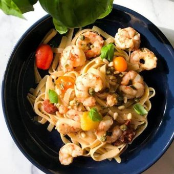 Tagliatelle With Shrimp, Capers, Lemon and Heirloom Cherry Tomatoes